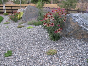 Boulders with ⅜" granite and perennials
