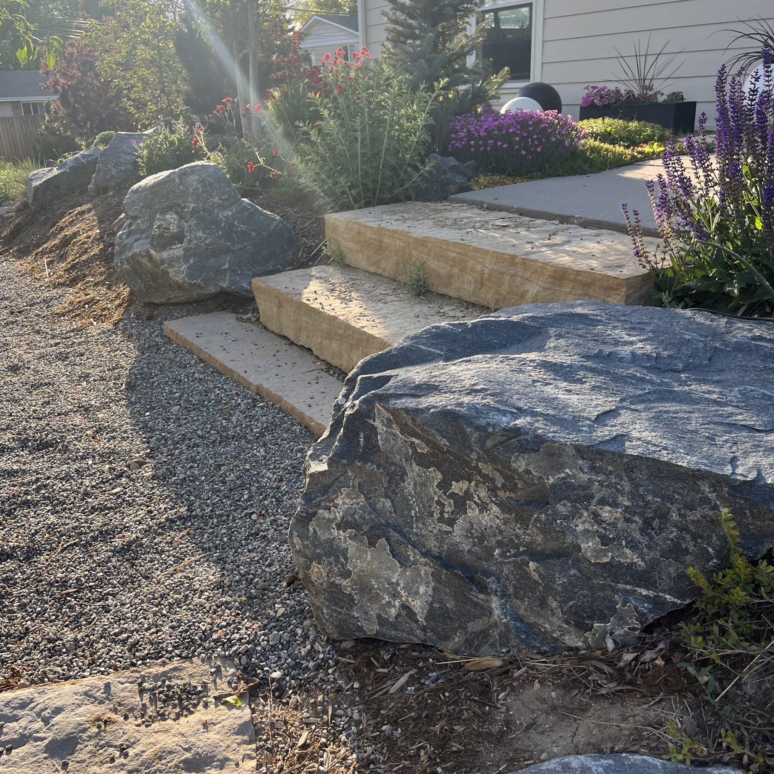 Buff natural stone steps