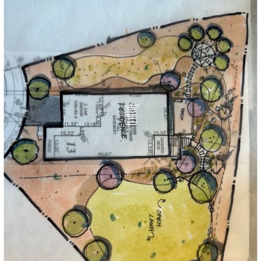 Tahoma 31 drought-tolerant sod landscape design rendering for a Lakewood, Colorado lawn