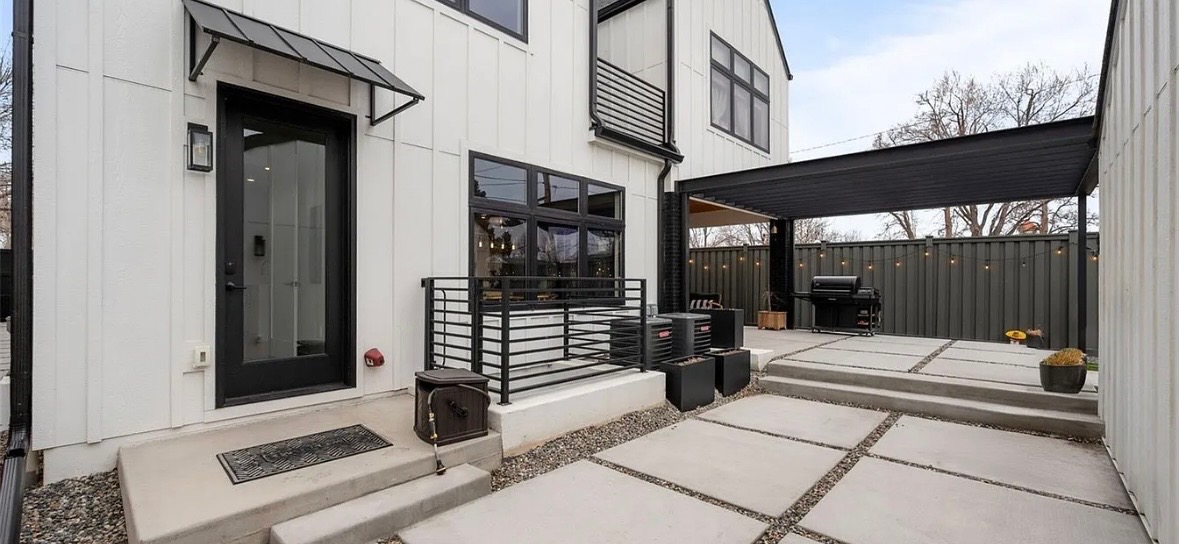 Steel pergola over concrete patio in Denver CO