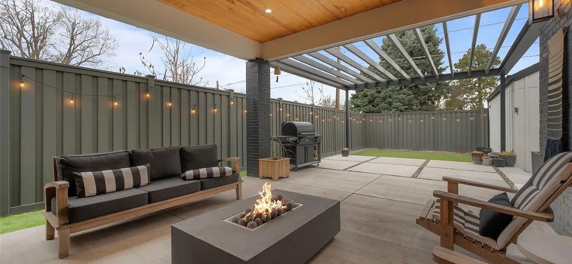 Cherry Hills Village area steel fence and concrete fire pit