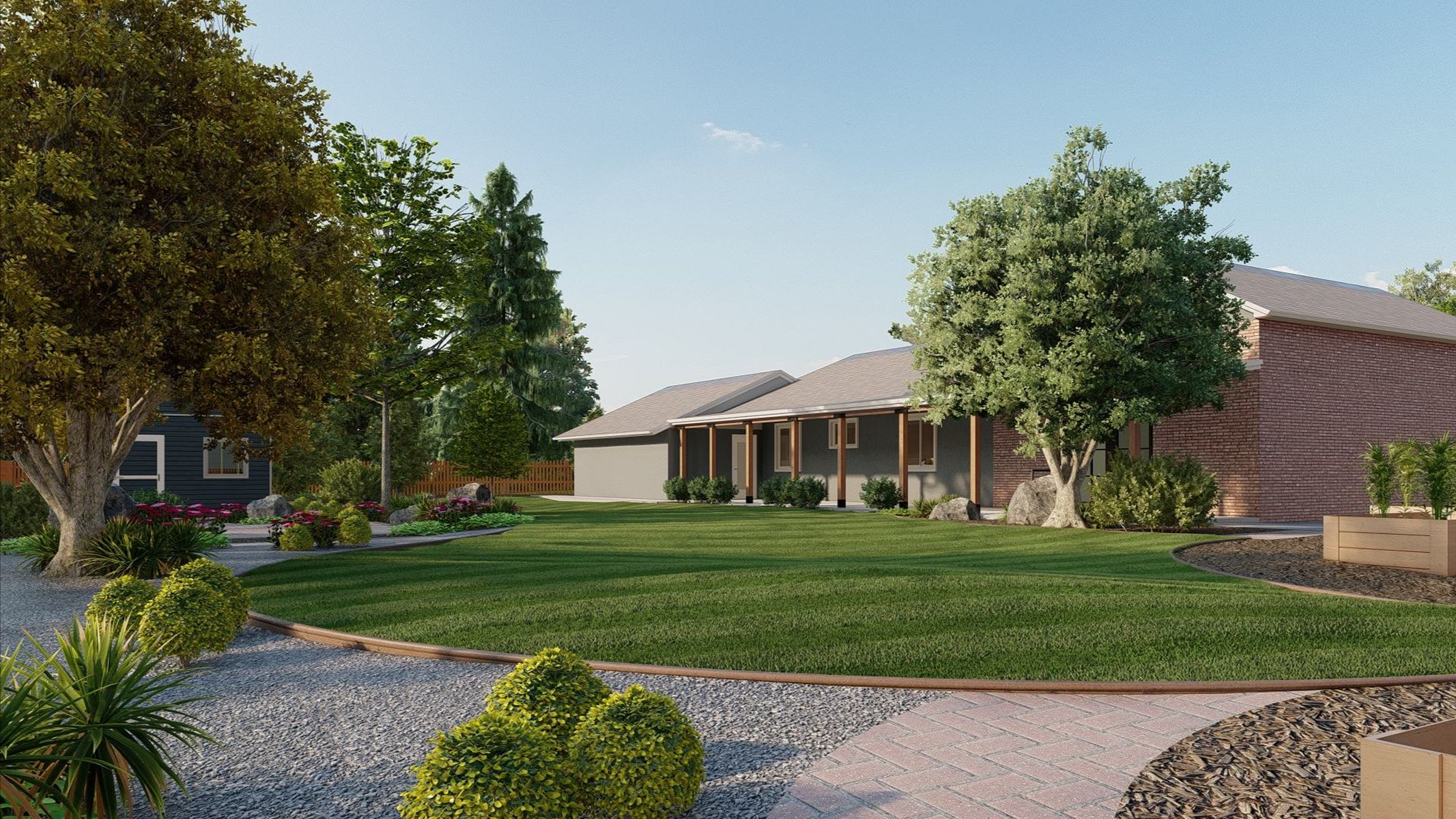 Photorealistic landscape design rendering — Denver front yard